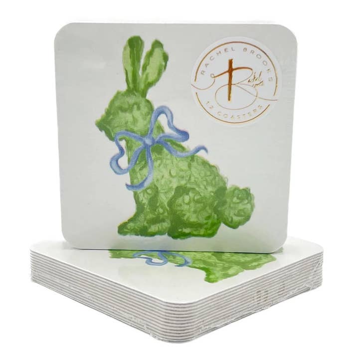 Blue Garden Bunny Disposable Coasters - Easter Coasters for wholesale by Rachel Brooks Design, LLC