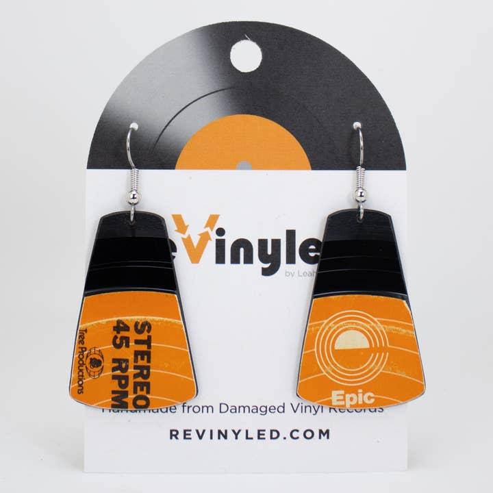 reVinyled - Vente Boucles d'oreilles pendantes - Boucles d'oreilles en vinyle recyclé, petites pendantes, rectangulaires 6