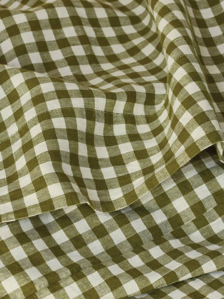 Botanical Green Gingham Linen Blend Flat Sheet for wholesale by Piglet in Bed USA