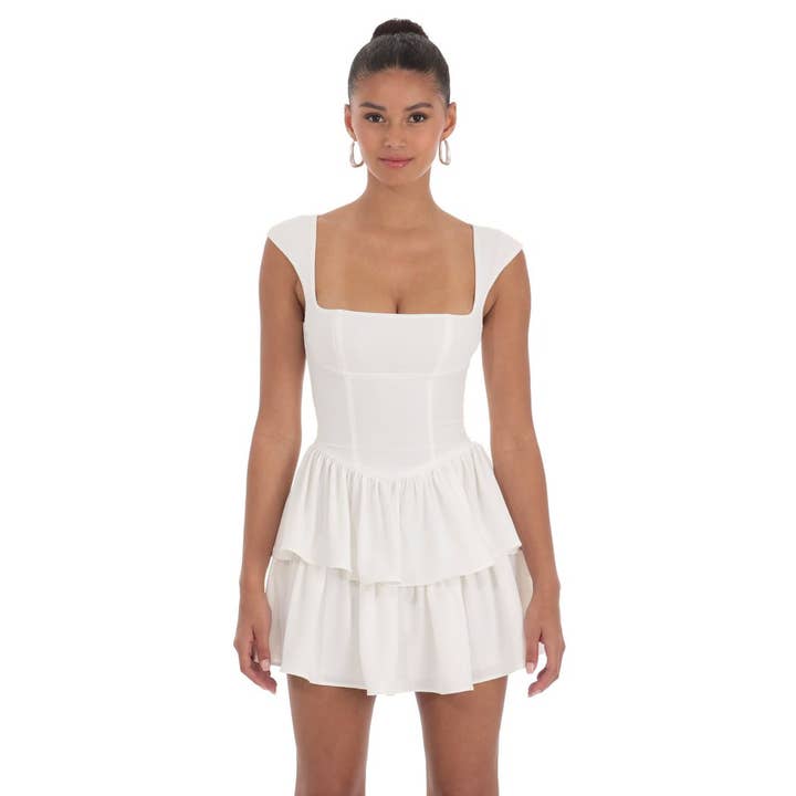 Lucy In The Sky - Wholesale Dress - Women's - Wide Strap Ruffle Dress in White