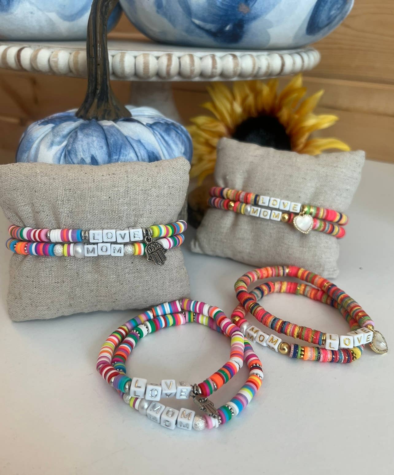 Leanne Bruce Co. - Wholesale Jewelry Set - Bracelet Duo MOM LOVE Handmade Stretchy Polymer Clay Disks4