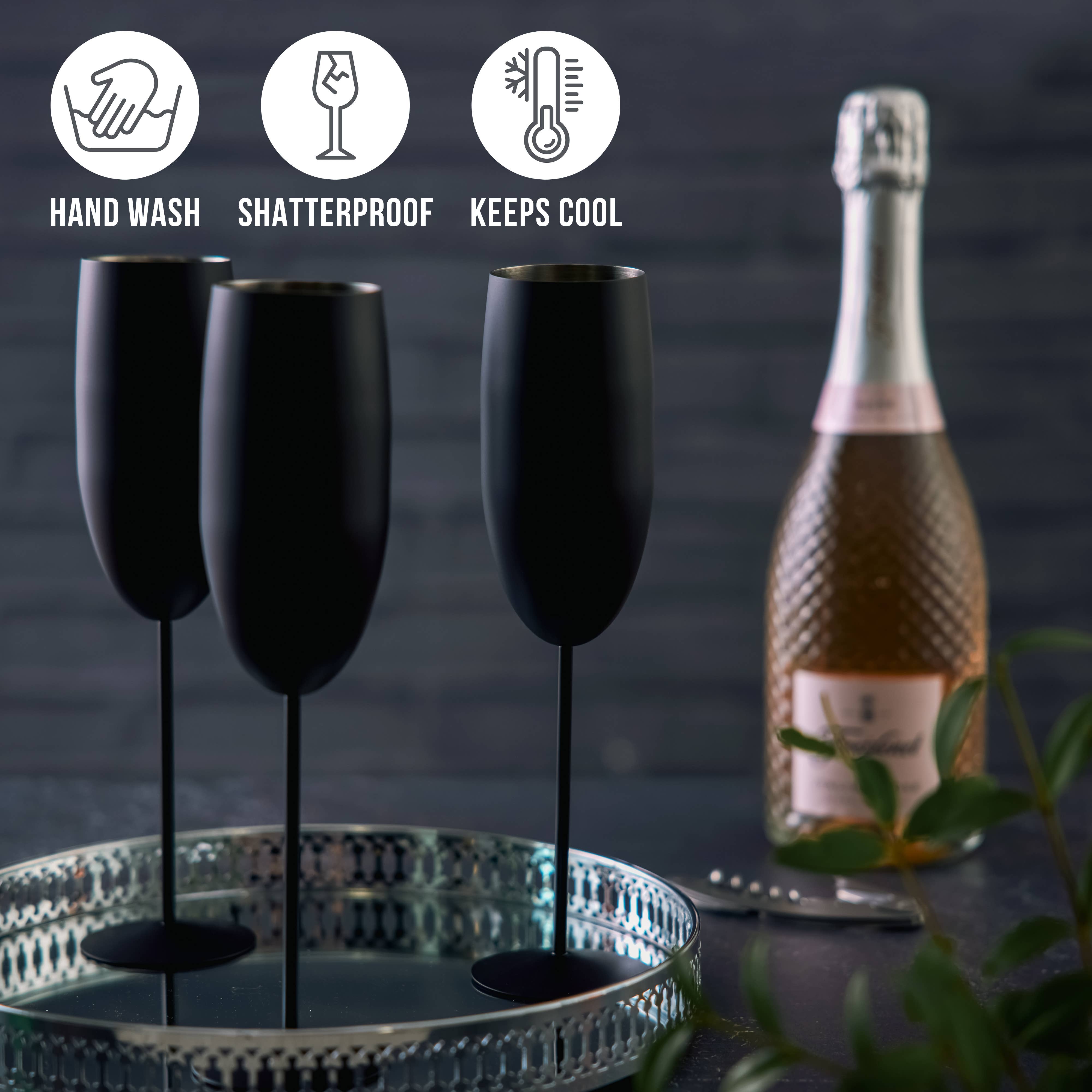 Oak & Steel – wholesale Champagne flute – 4 Matte Black Champagne Flutes6