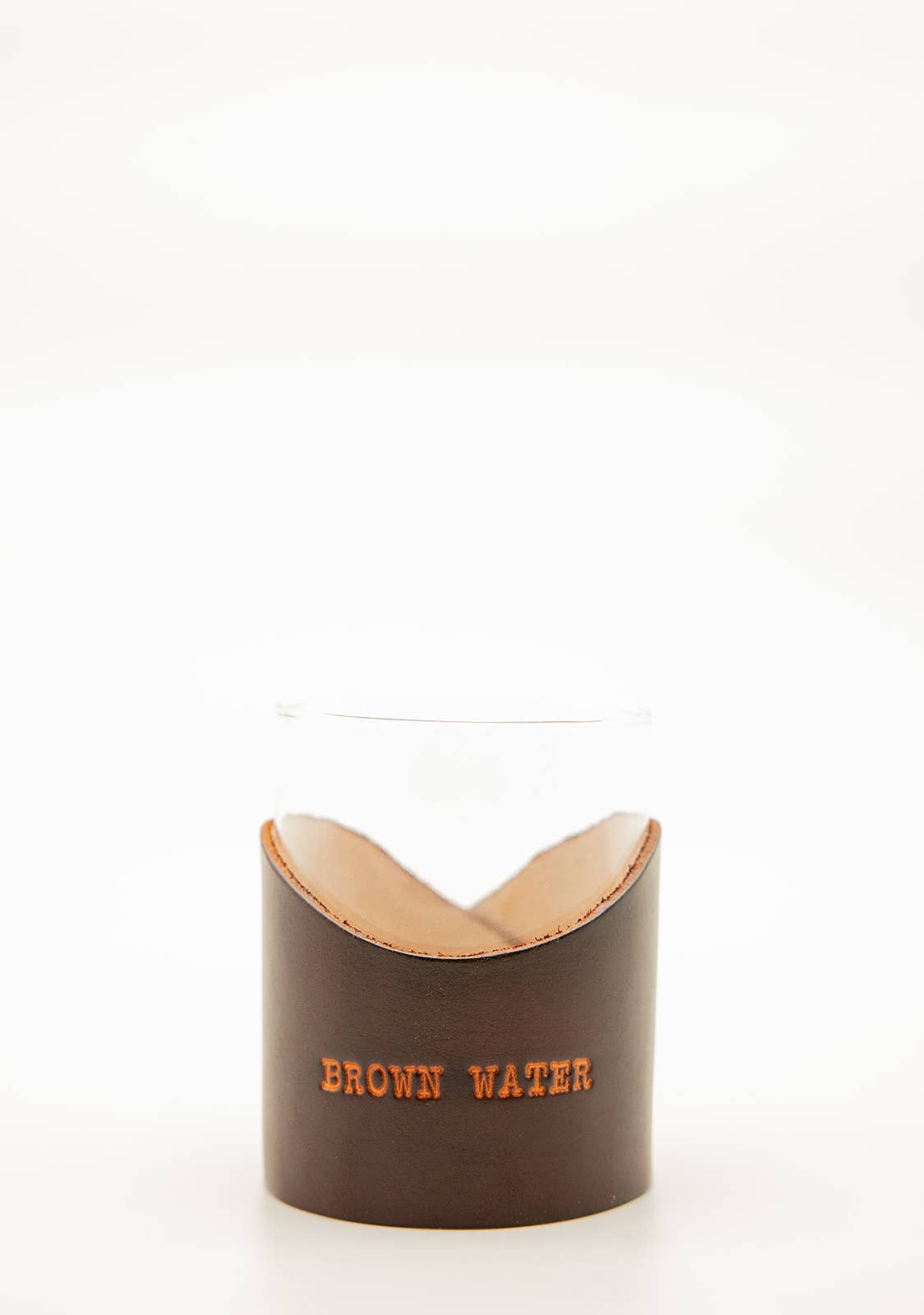 Lindy Leather - Wholesale Cocktail/Liquor Glass - Leather Rocks Glass - "Brown Water" 1