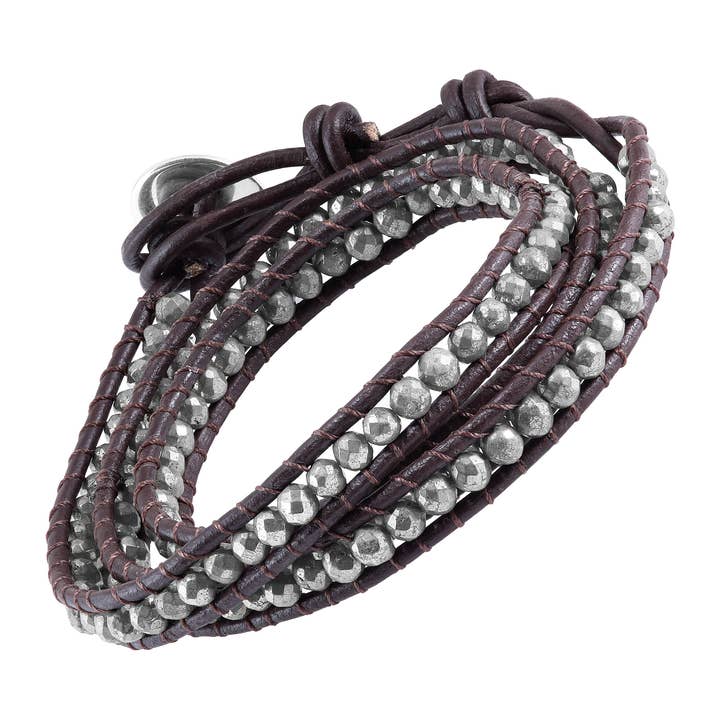 Silpada 'Layered With Ease' Sterling Silver Leather Natural Pyrite Bracelet, 23" for wholesale by Silpada
