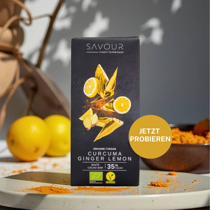 SAVOUR - Wholesale Chocolate - White chocolate with turmeric, ginger & lemon | Organic, Vegan1