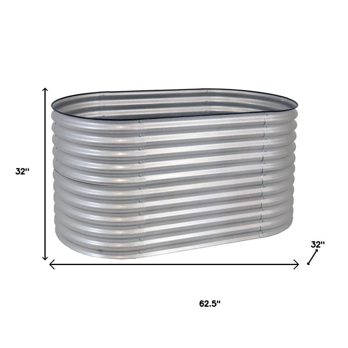 HomeRoots - Wholesale Planter Box - 32" X 63" Silver Metal Oval Raised Garden Bed2