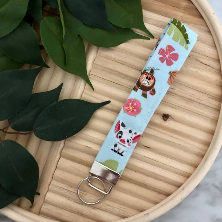 MDStickerShop - Wholesale Keychain - Women's - Pua Moana Print Fabric Wristlet Keychain, Key Fob