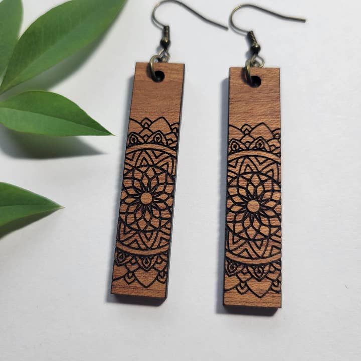 Rectangle Mandala Engraved Earrings for wholesale by Elskas Designs