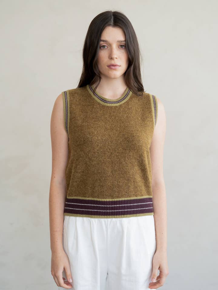 RIB STRIPED DETAIL CREW NECK SWEATER VEST for wholesale by ELLE GREY
