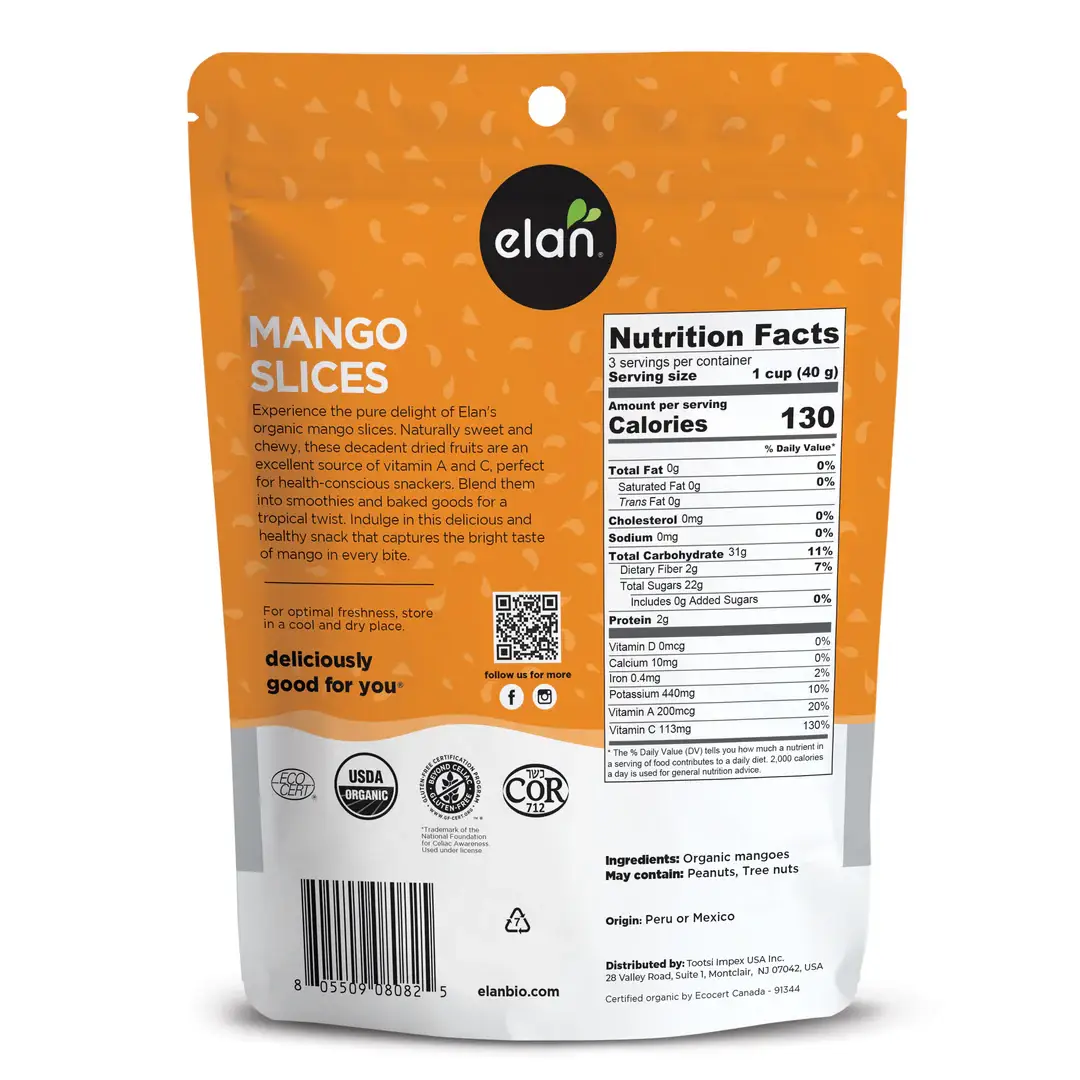 Elan - Wholesale Dried/Dehydrated Fruit - Elan Organic Dried Fruit Mango Slices, Snacks, Food (4 oz)1