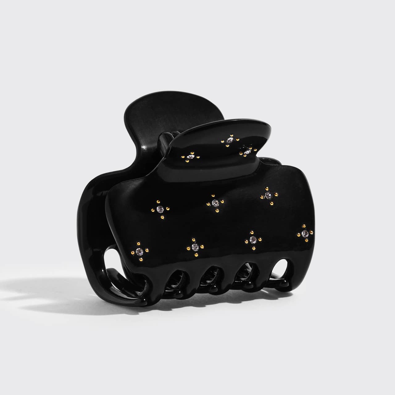 KITSCH - Vendita all'ingrosso Fermaglio per capelli - Donna - Molletta media puffy a zeppa in plastica riciclata con strass, 1 pezzo - Nero1