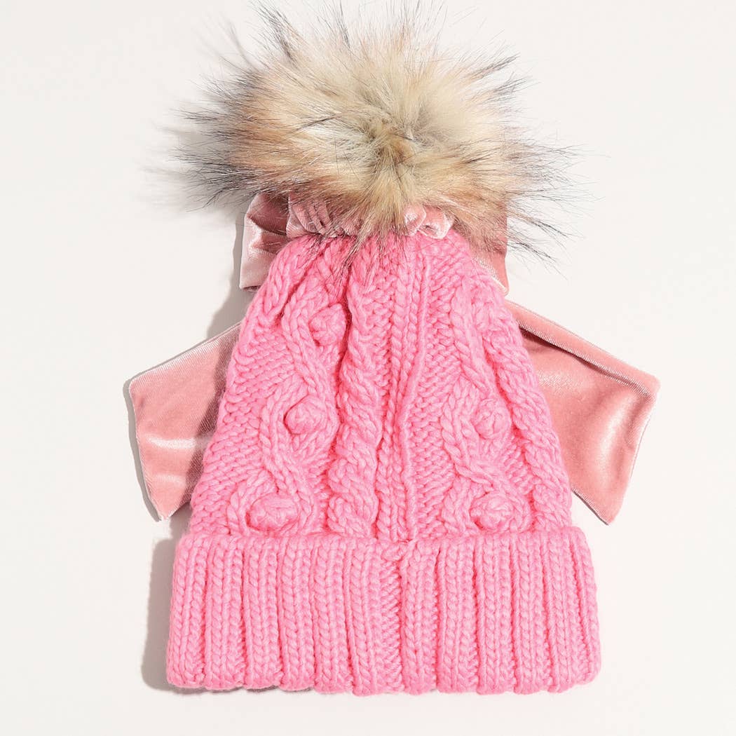Fashion City - Wholesale Beanie - Women's - Winter Knitted Beanie Pom Pom Ribbon Bow Scrunchie10