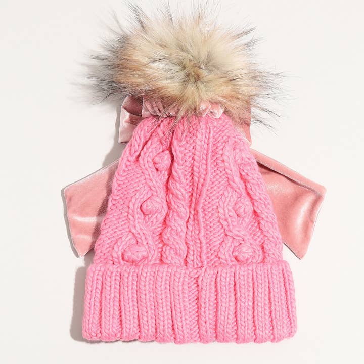 Fashion City - Wholesale Beanie - Women's - Winter Knitted Beanie Pom Pom Ribbon Bow Scrunchie10