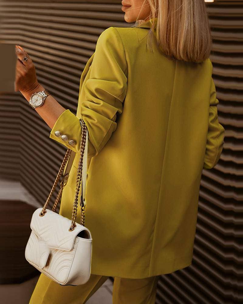 YELLOW double breasted blazer coat pants set for wholesale on Faire1