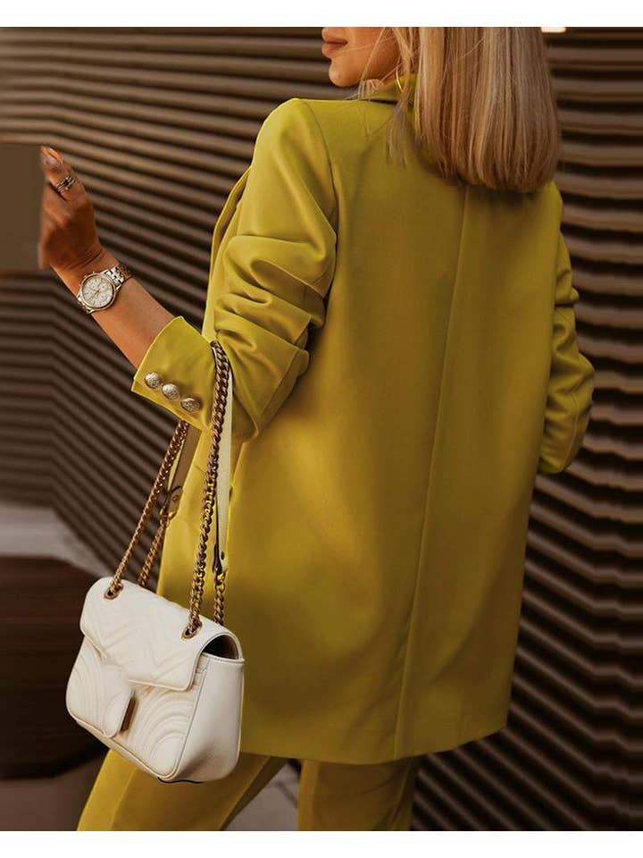 YELLOW double breasted blazer coat pants set for wholesale on Faire1