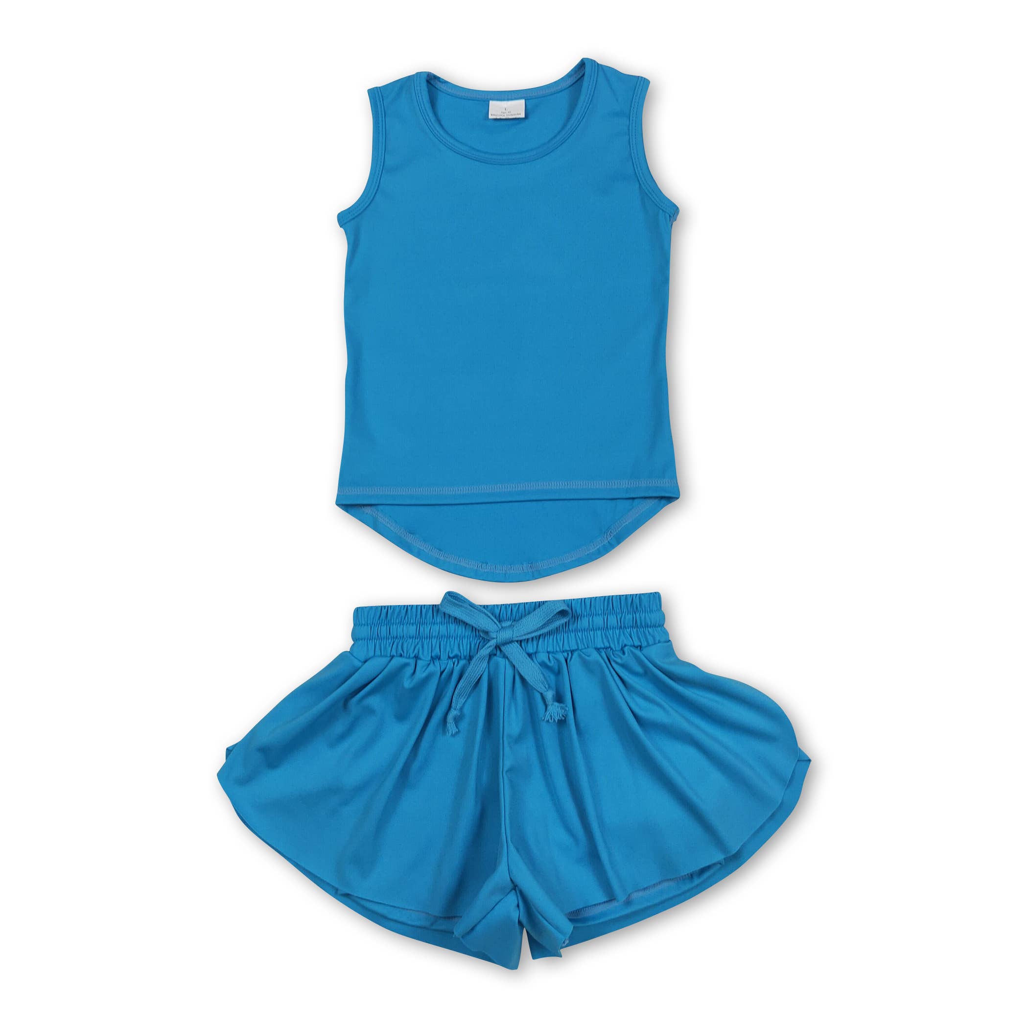 Yawoo Garments - Wholesale Activewear Set - Kids - Teal sleeveless top shorts kids girls activewear set7