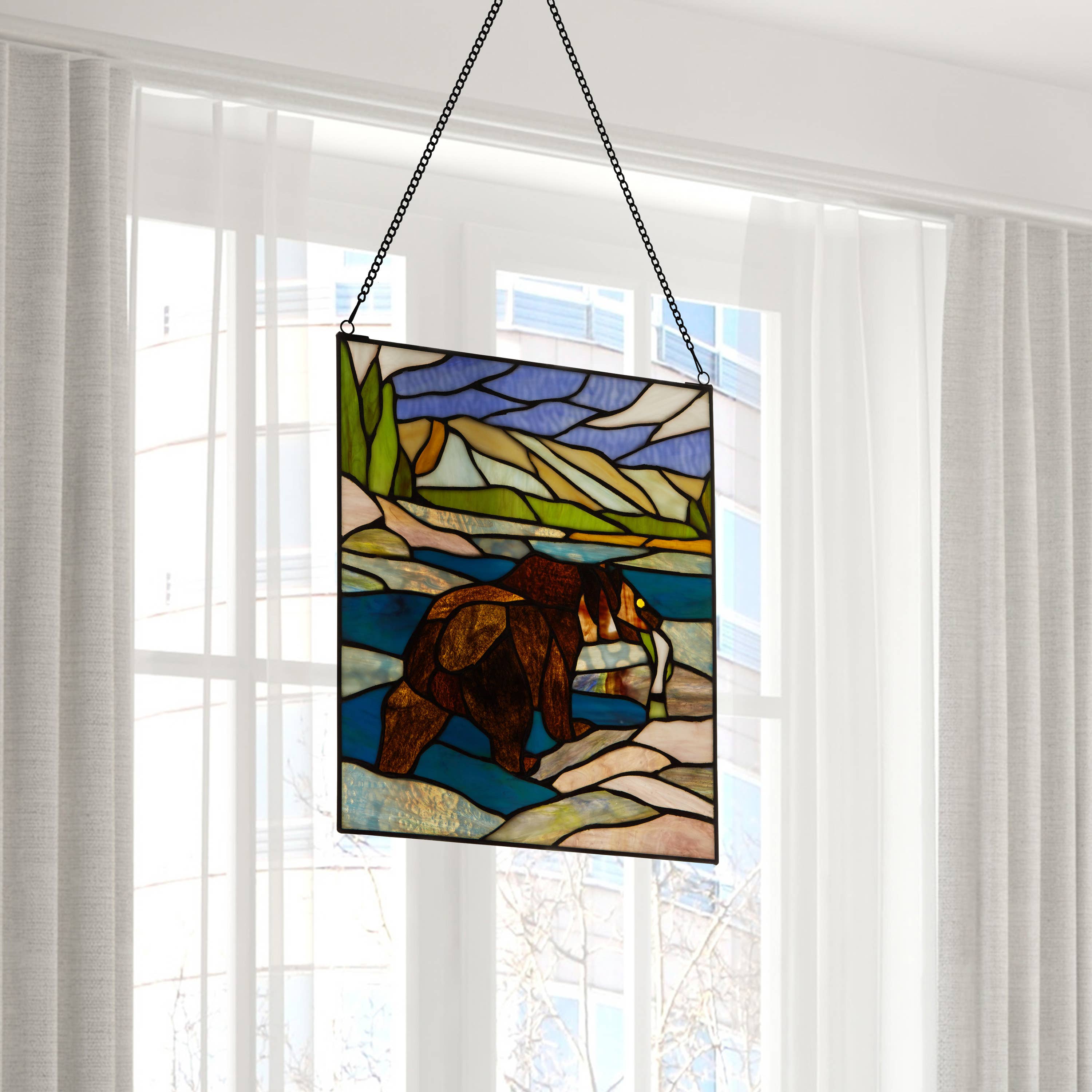 River of Goods - Wholesale Suncatcher - 14"H Brown Bear Stained Glass Window Panel3