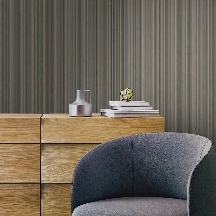 Luxury Striped Textured Wallpaper, Wallcovering, Large 178 sq ft, Large Stripes, Grasscloth Wallpaper, Dark Gray Neutral Linen Textured for wholesale by Walloro Luxury Embossed Wallpaper