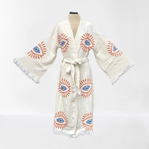 Mila∞Miro by Emelie - Wholesale Robe - Women's - Muslin Robe Awake Evil Eye | Turkish Kimono Awake Evil Eye0