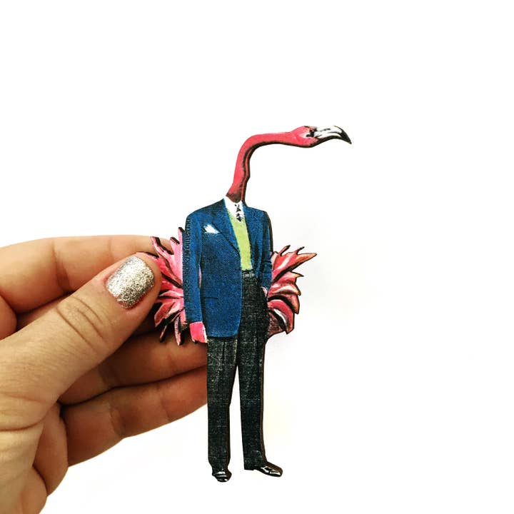 Aimant en bois pour homme flamant pour la vente par Pergamo Paper Goods