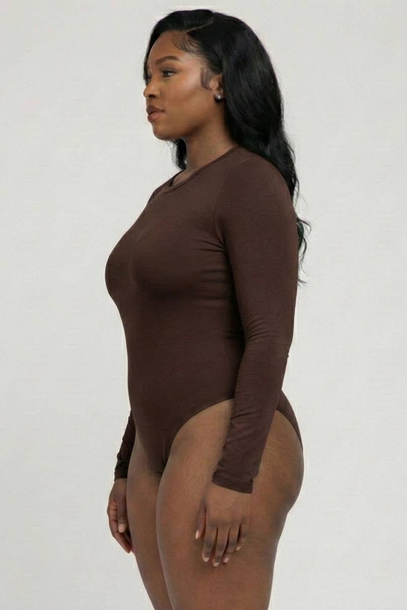 CAPELLA APPAREL - Wholesale Bodysuit - Women's - Plus Solid Long Sleeve Round Neck Bodysuit4