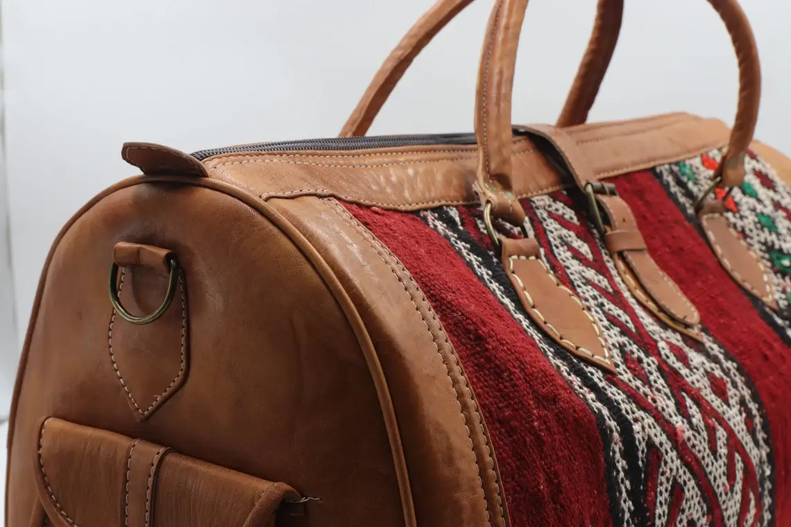 Melecraft - Venta al por mayor Bolsa de viaje - Mujer - Bolsa de viaje kilim de cuero marroquí estilo hipster4