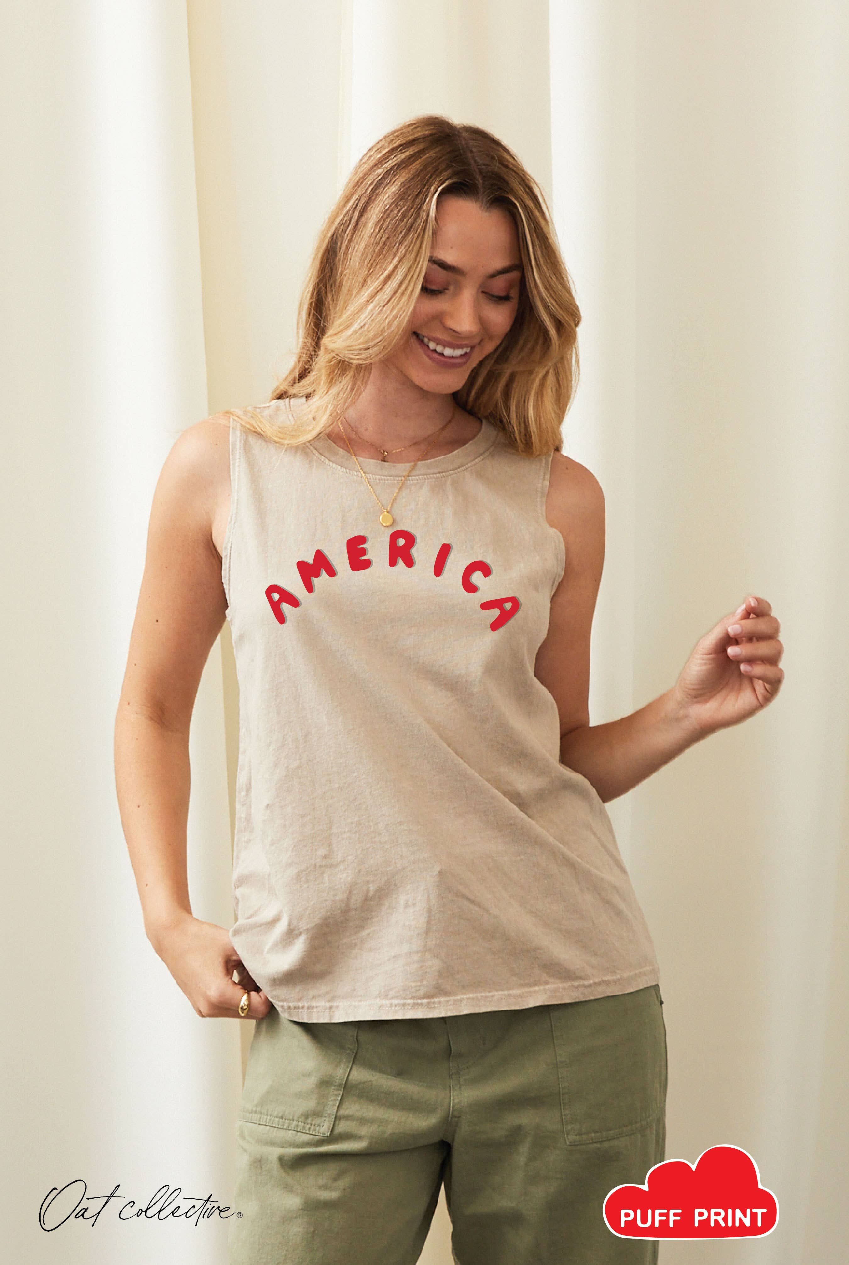 OAT COLLECTIVE - Wholesale Tanktop - Dames - AMERICA PUFF tanktop met minerale print0