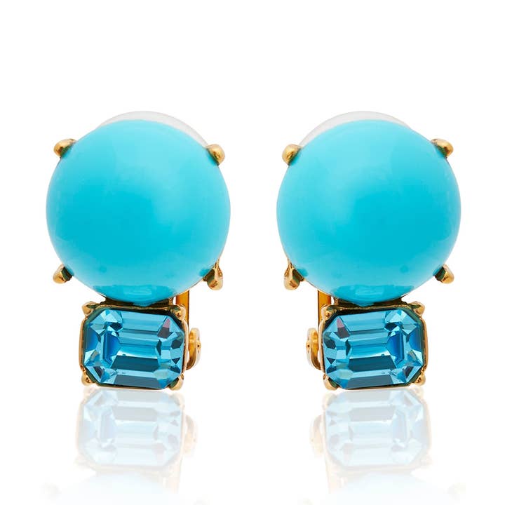 Boucles d'oreilles à clip en or turquoise et aqua pour la vente par Kenneth Jay Lane