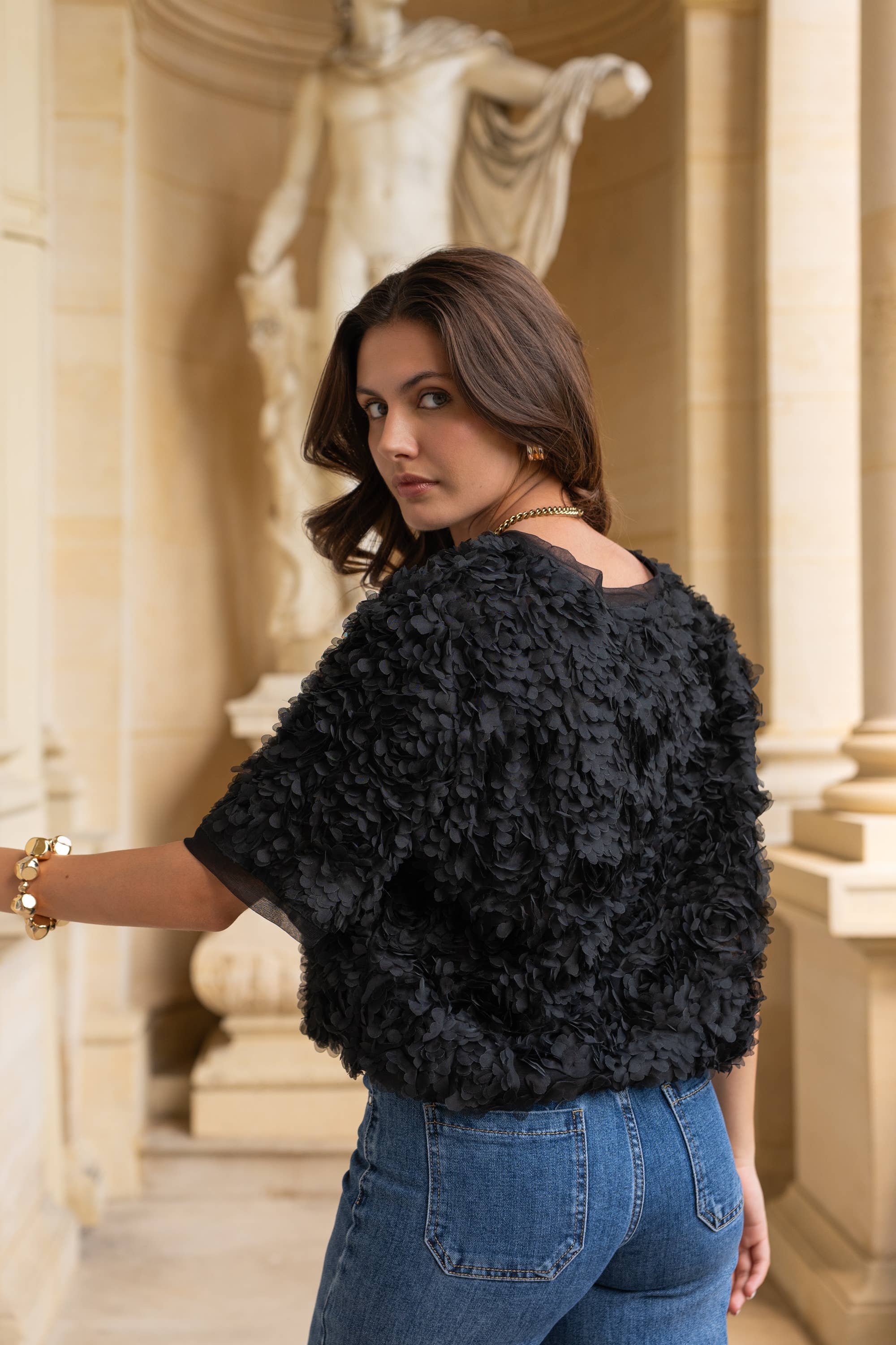 CHOKLATE PARIS – Blusa - Mulher por atacado – Blusa texturizada de mangas curtas com decote em V - CK083897