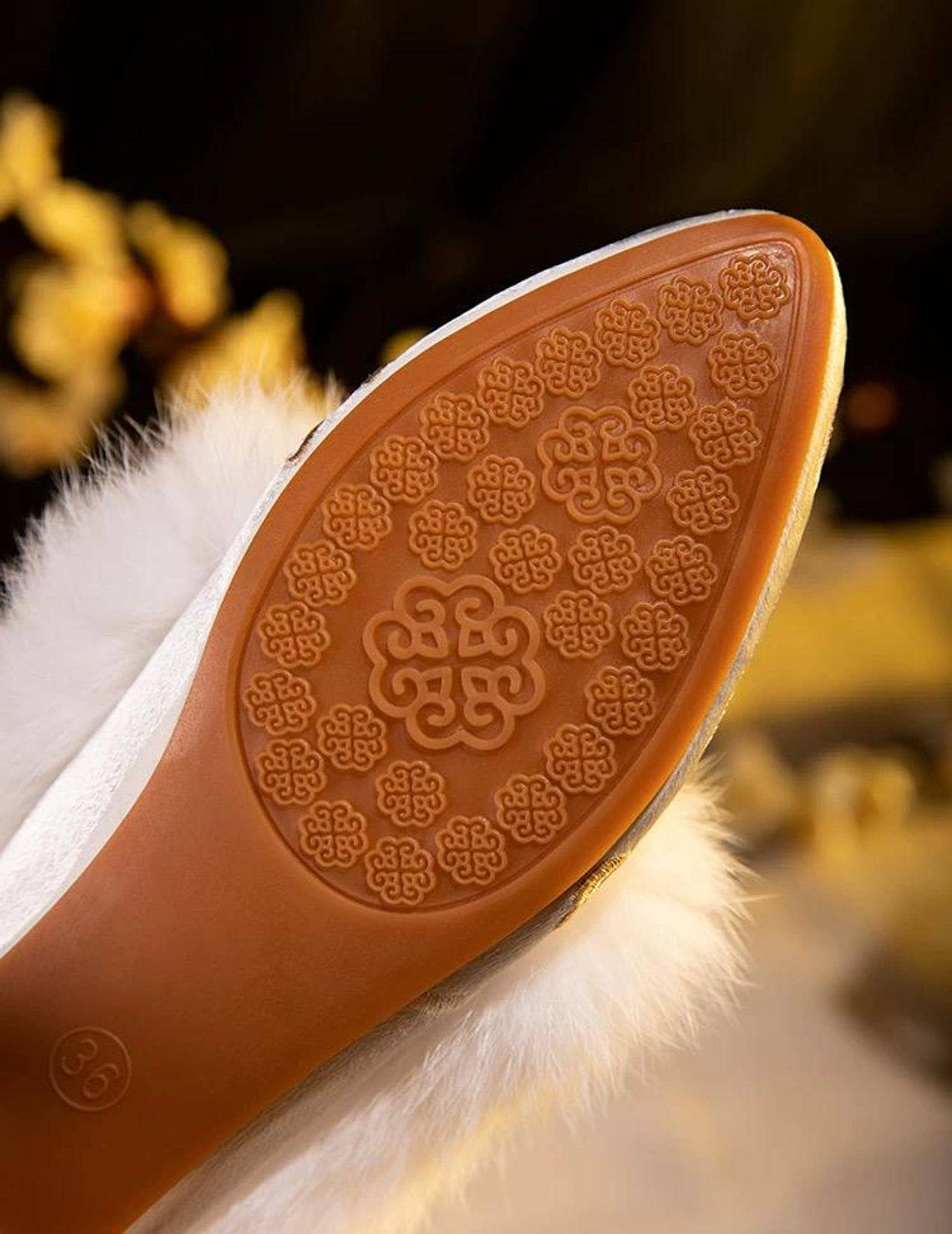 Lian Collection - Wholesale Slippers - Women's - Handmade Embroidered Winter Slippers with Faux Fur Lining – Traditional Chinese Style, Warm & Comfortable Winter Mules, Perfect Gift for Her - White with Lilac2