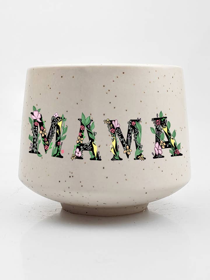 Floral MAMA Stoneware cup for wholesale by Artsy Em