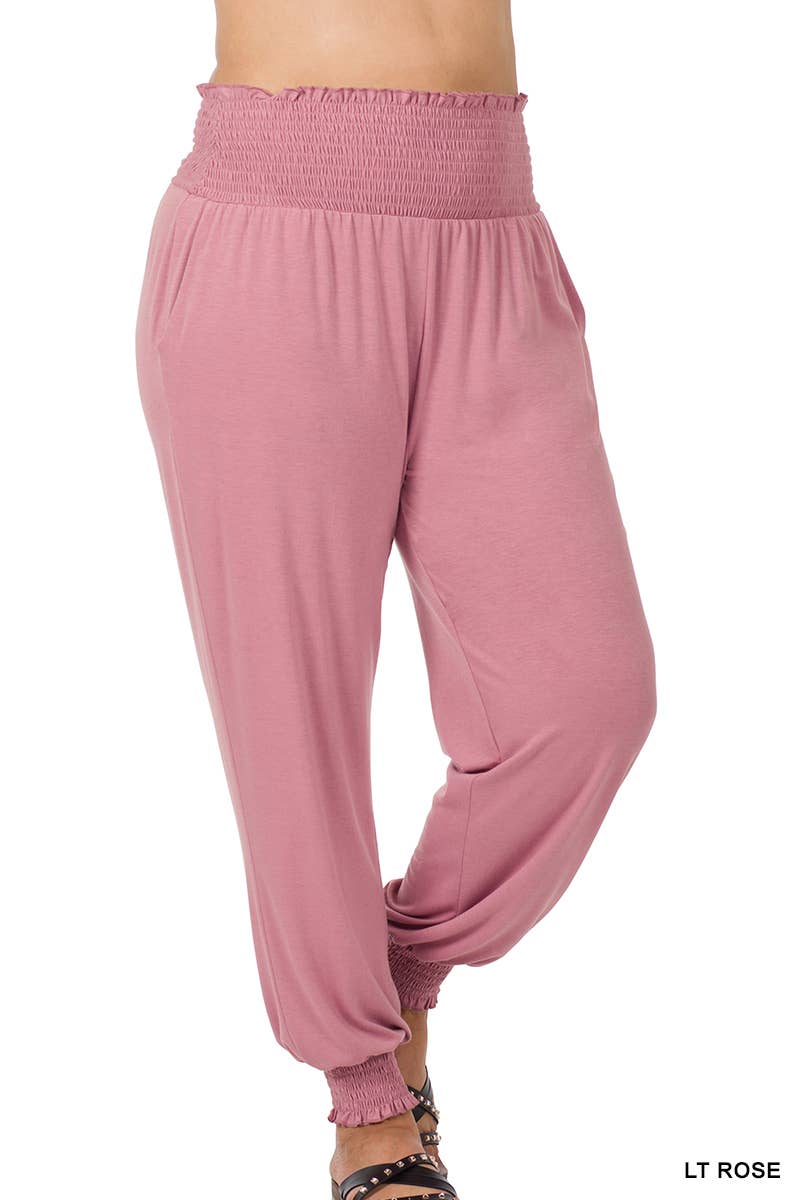 GOLDENWASABI  ",.._ SI-21345 PLUS SIZE HIGH-WAISTED SMOCKED LOUNGE JOGGER PAN for wholesale on Faire2