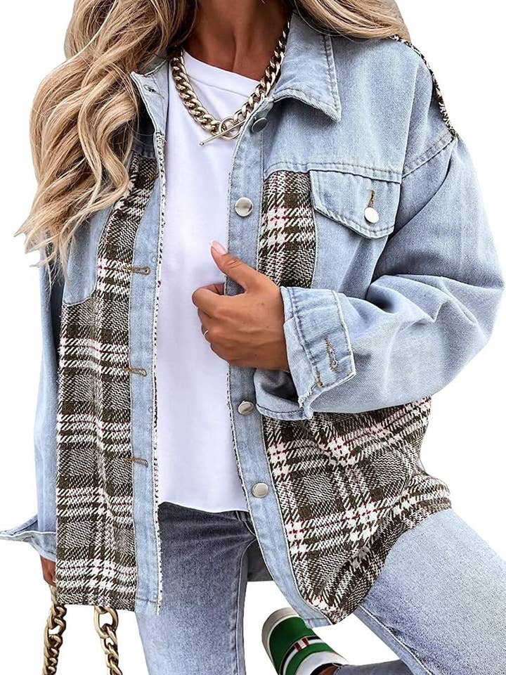 AZSHOP Trading LLC - Wholesale Shirt Jacket/Shacket - Women's - Patchwork Plaid Jacket8