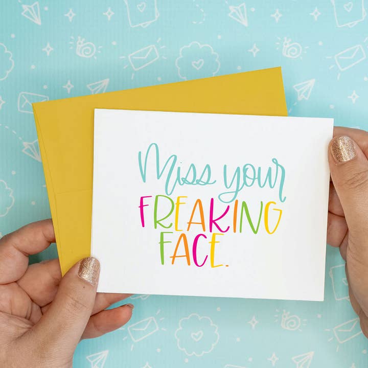 Miss Your Freaking Face Funny Recycled Greeting Card for wholesale by Colette Paperie