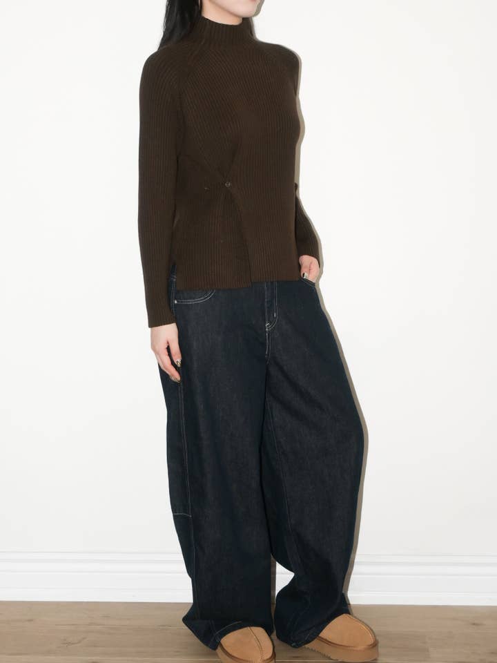 Camisola de Gola Alta Canelada por atacado de Blanc.Noize