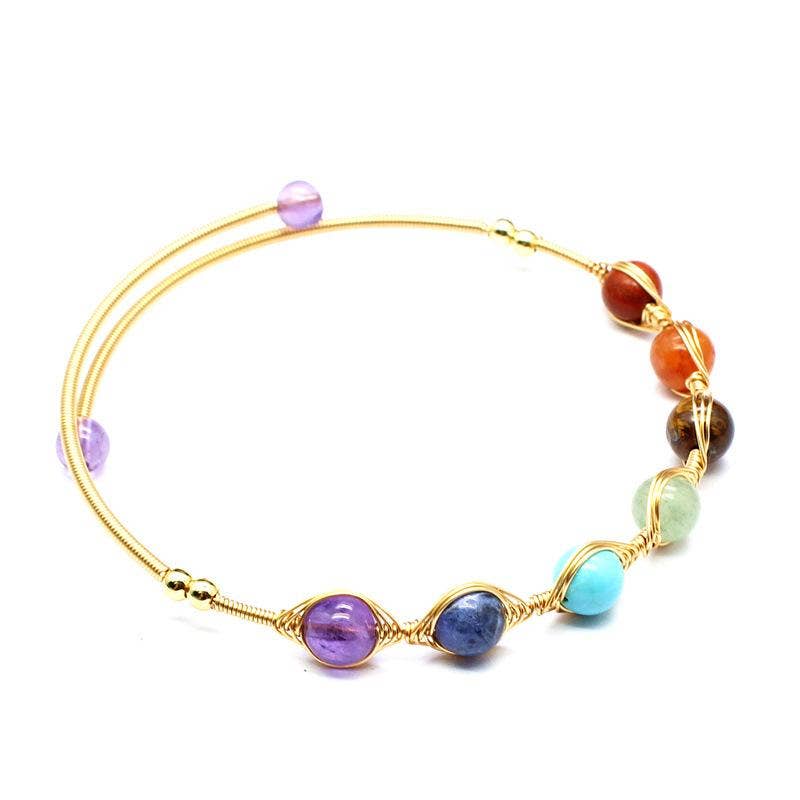 Mio Queena – Engroshandel Manchetarmbånd – Håndflettet kobbertråd med naturlige sten - armbånd med justerbar elastisk åbning7