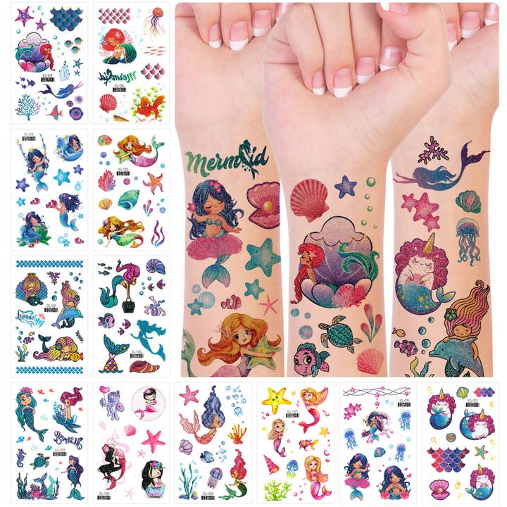 Wrapables Glitter Temporary Tattoos, 12pcs Mermaids for wholesale by Wrapables.com