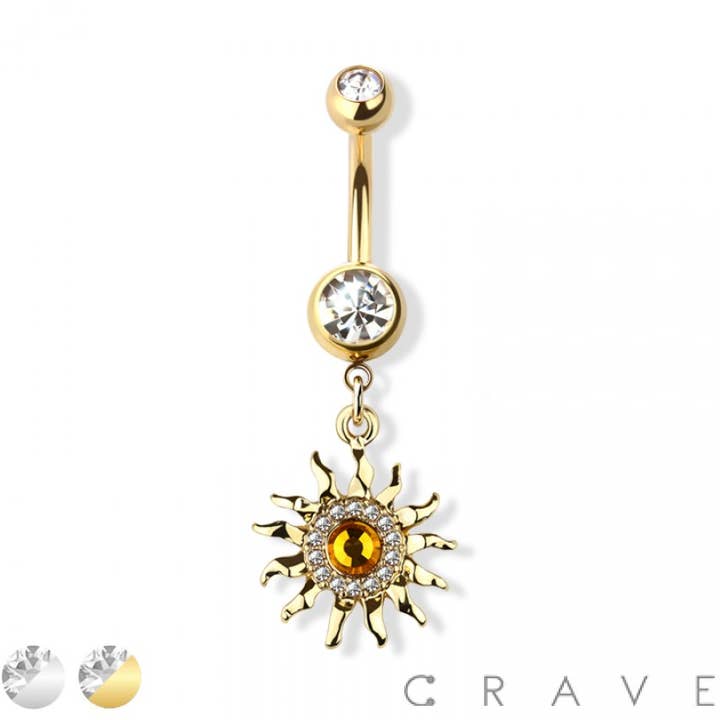 YELLOW TOPAZ SUN DANGLE 316L SS NAVEL RING for wholesale by CRAVE