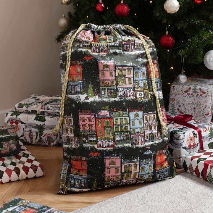 Multicolore Sac de Noël en velours imprimé Christmas Spirit Multicolore en vente sur Faire