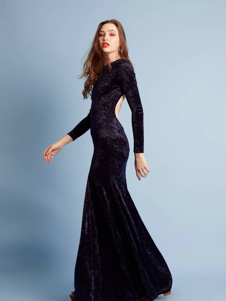 Eva Long Petrol Blue Dress - Los Pecos Mutantes for wholesale by Los Pecos Mutantes