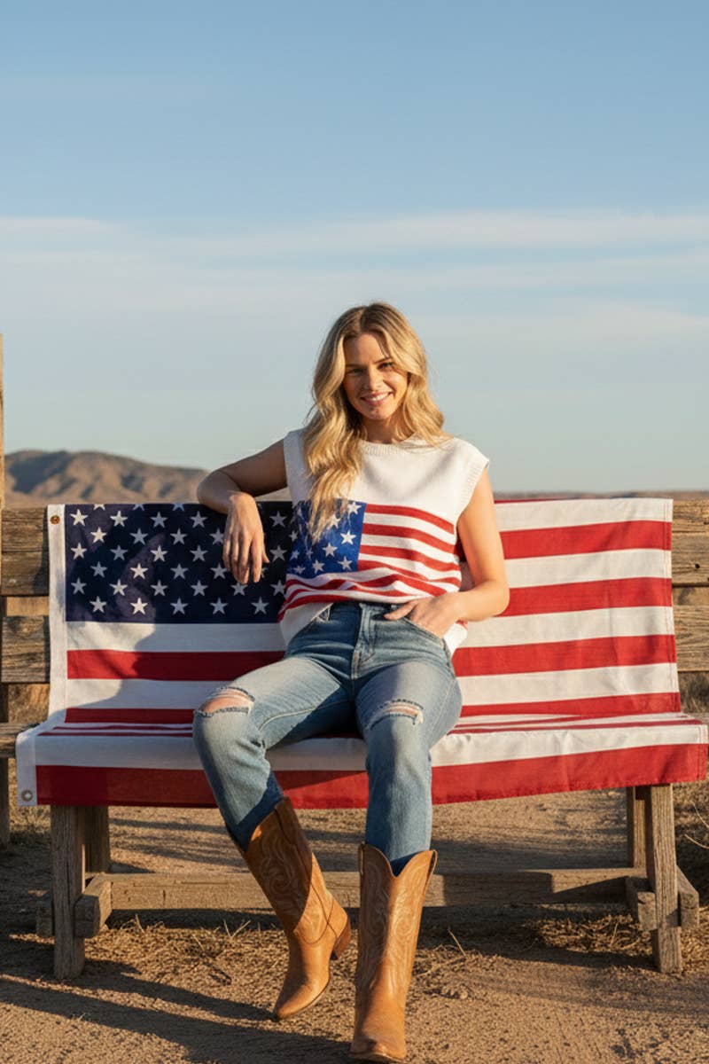 Sewn and Seen - Vendita all'ingrosso Maglione smanicato - Donna - GILET CON BANDIERA AMERICANA DEL 4 LUGLIO10