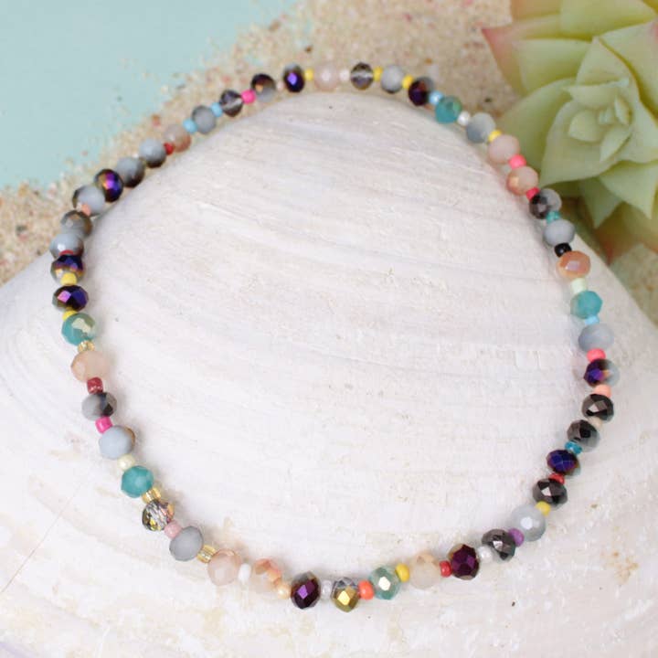 Shimmering Sea Multicolor Bead Stretch Anklet for wholesale by ZAD