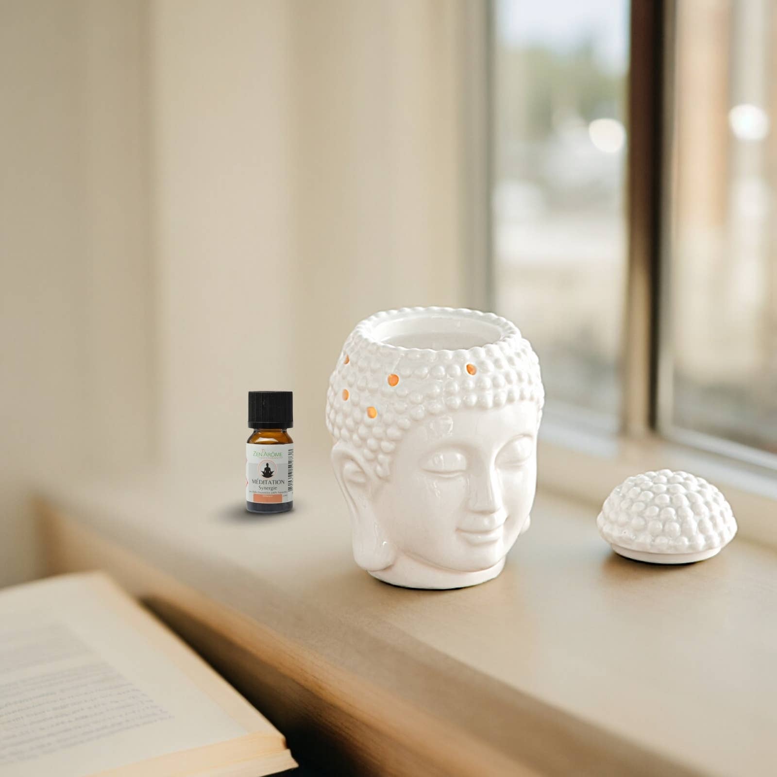 Zen'Arôme – Engroshandel Stearinlys/lysestage – Hvid buddhahoved i keramik til olie og duft - Dhyana5