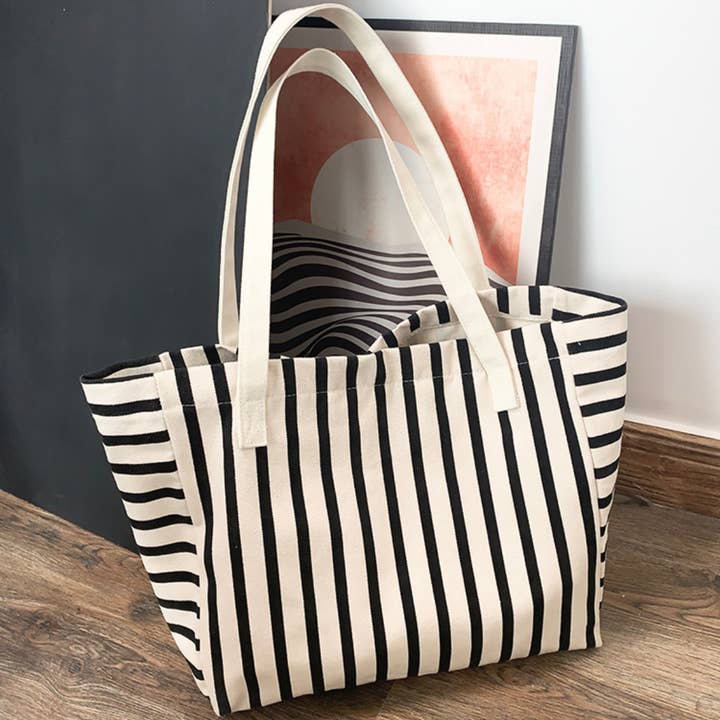White NEW STRIPED LARGE CAPACITY CANVASBAG_CWAB2136 for wholesale on Faire