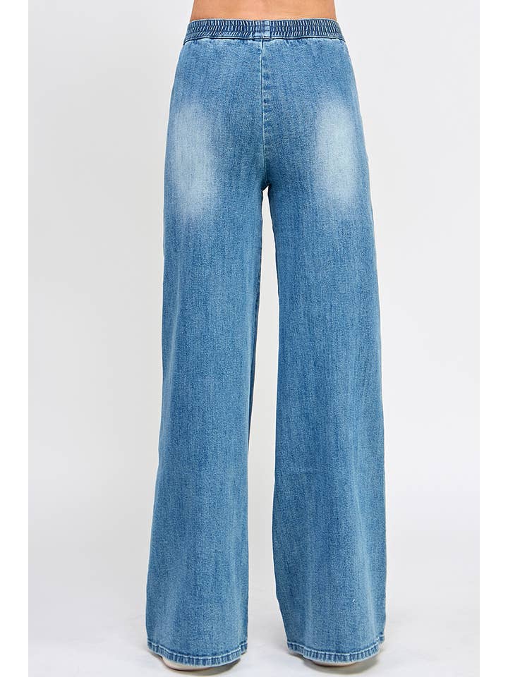 SAIGE DENIM - Wholesale Jeans - Women's - P8106M-HIGH RISE PULL ON WIDE LEG WITH ELASTIC WAISTBAND