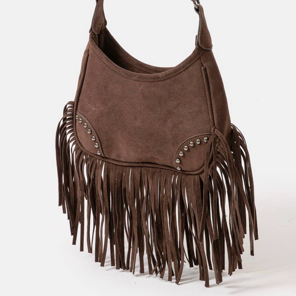 Collections by Fame Accessories - Wholesale Crossbody Bag - Women's - Suede Fringe Belt Decor Shoulder Bag2