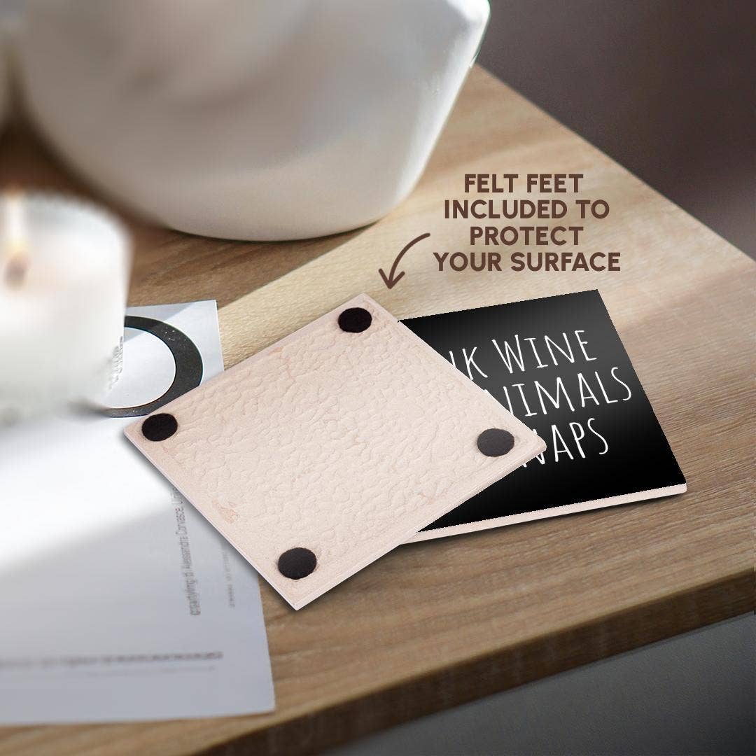 3dRose - Wholesale Coasters - 3dRose, Drink Wine Save Animals Take Naps. Thin white letters on black., Coaster3