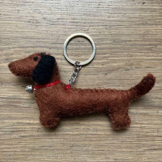Luna-Leena  - handmade in Nepal - Wholesale Keychain - Women's - Keychain flat dachshund brown - bag charm - felt - handmade2