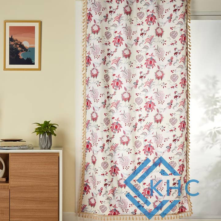 KHC - Vendita all'ingrosso Tende - Tenda floreale rosa indiana fatta a mano 100% cotone