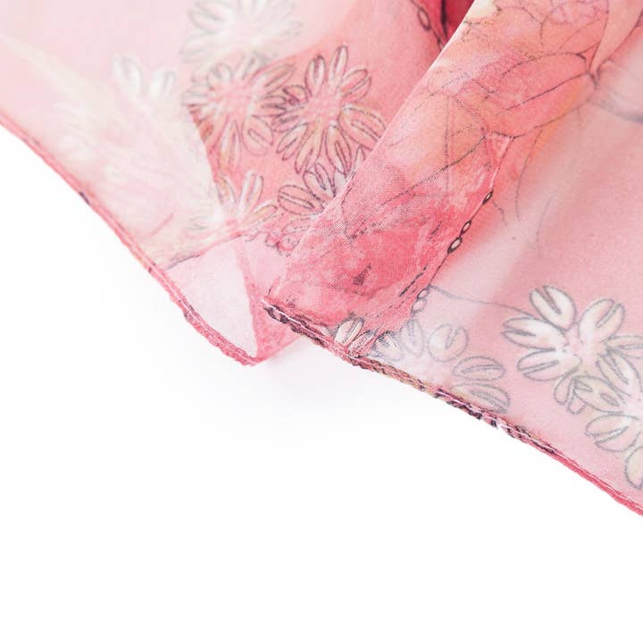 SignareArt - Vente Écharpe – femme - SC-Chiffon Bird Blossom Pêche | Écharpe en mousseline5